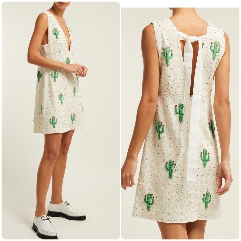 New Rare Ganni Hand Beaded Cactus Dress
